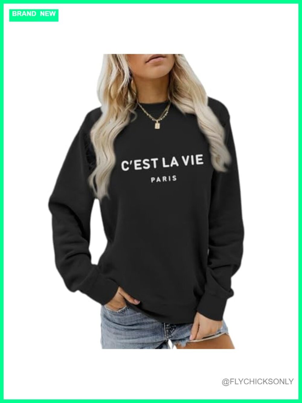 C'est La Vie Paris Cotton Blend Crewneck Sweatshirt Women Oversized Pullover
